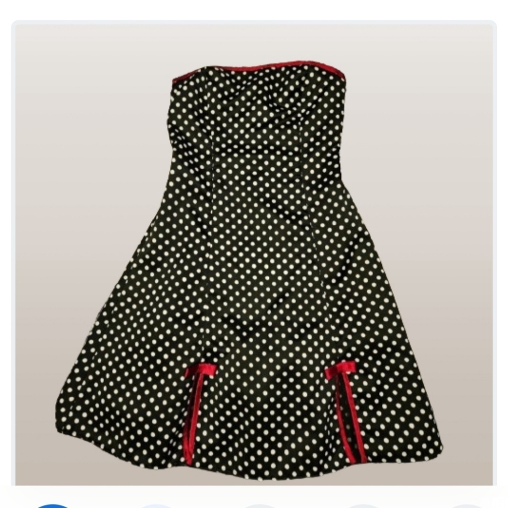 Studio Y Black Polka-dot Sleeveless Dress Edged in Red & Red Bows Blackn…
